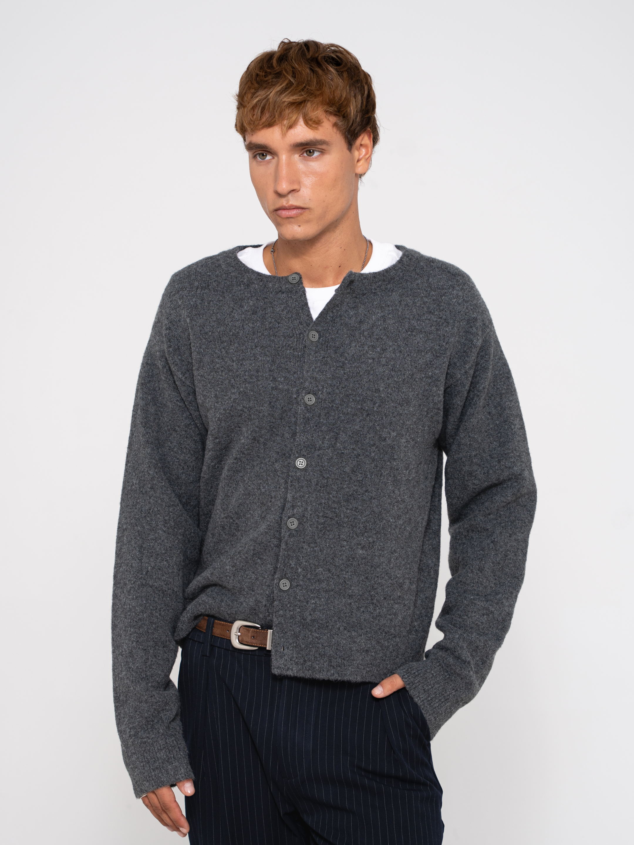 Mohair Round-Collar Cardigan