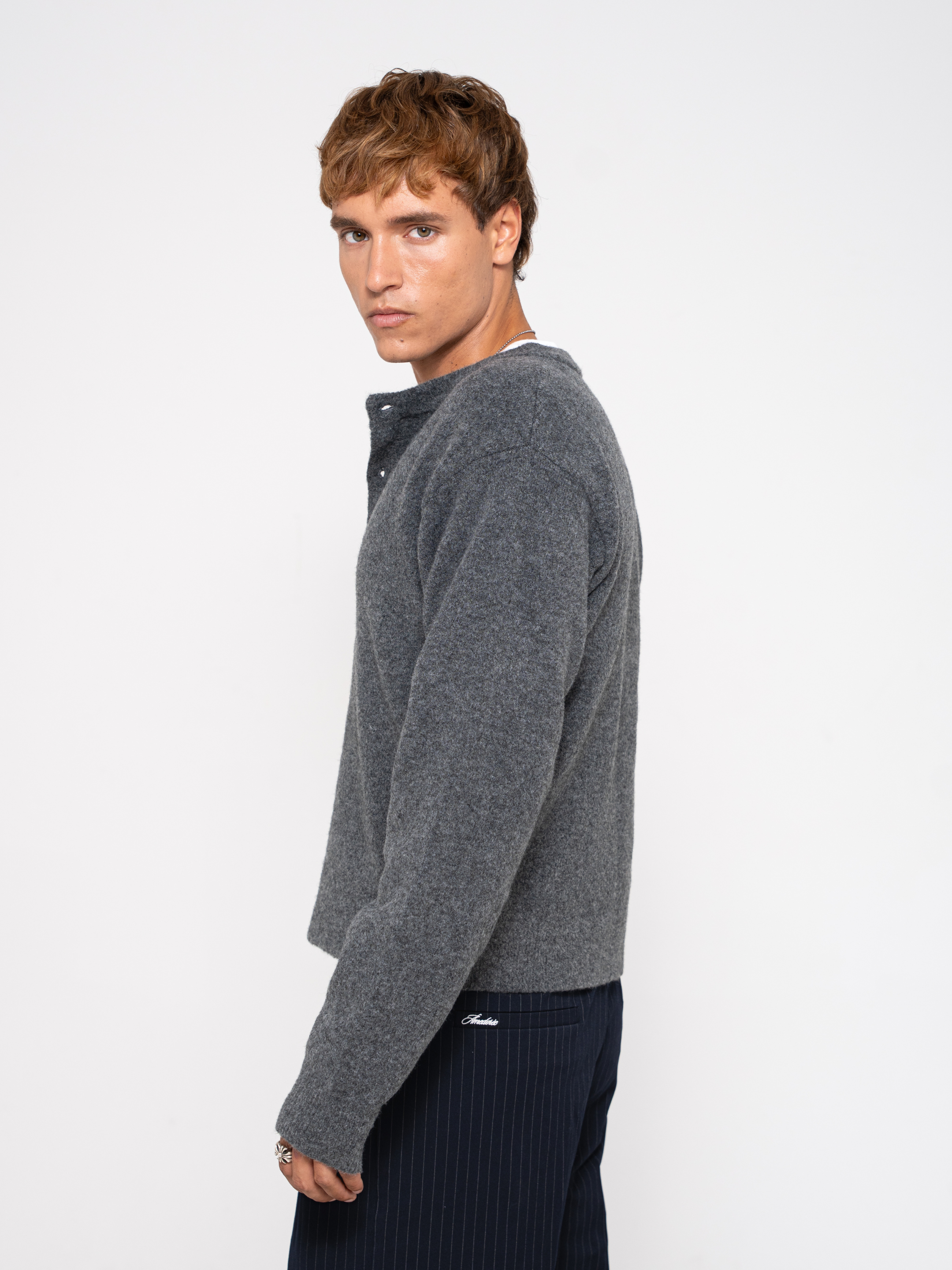 Mohair Round-Collar Cardigan