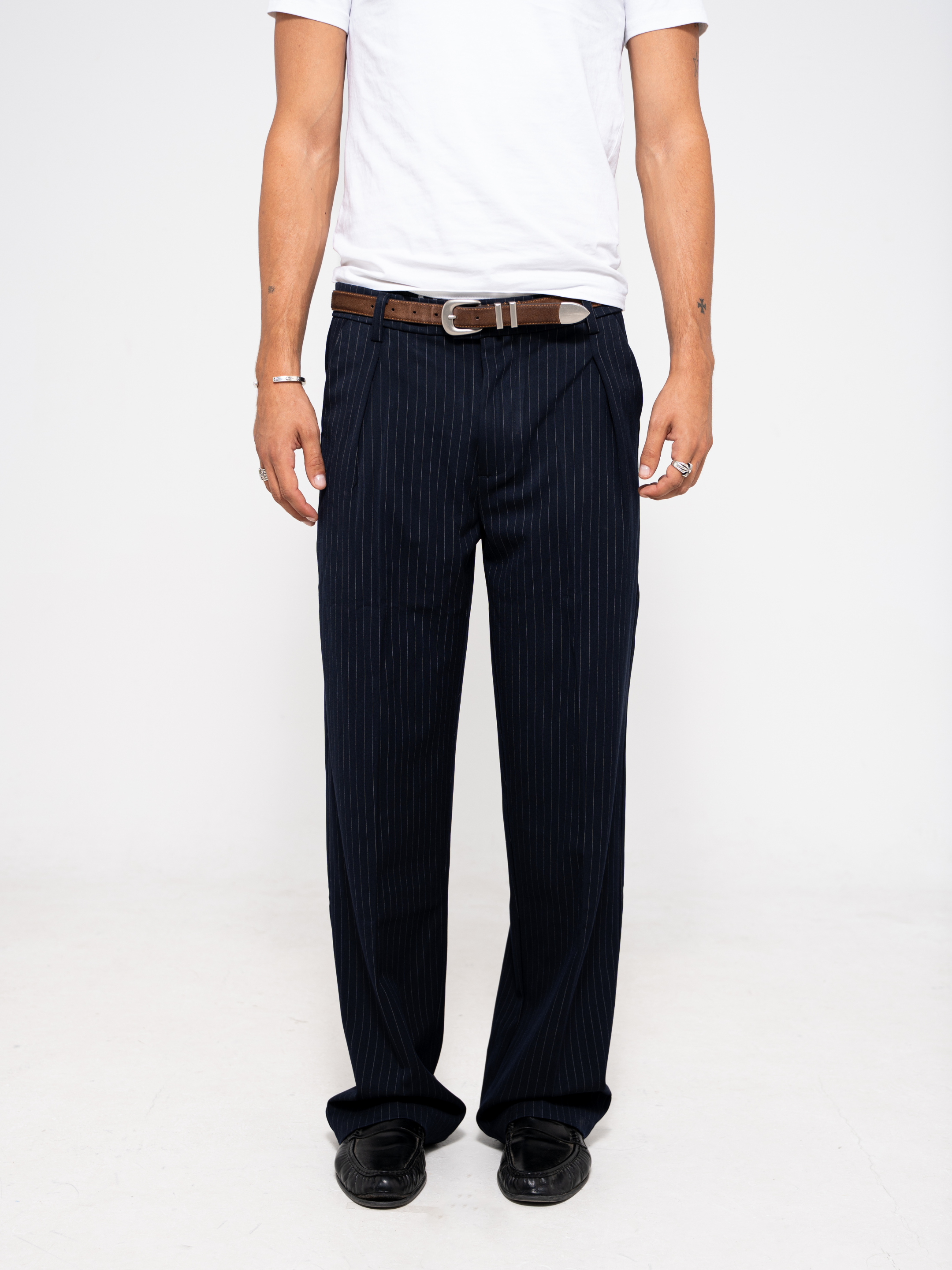 Pinstripe One-Pleat Trousers